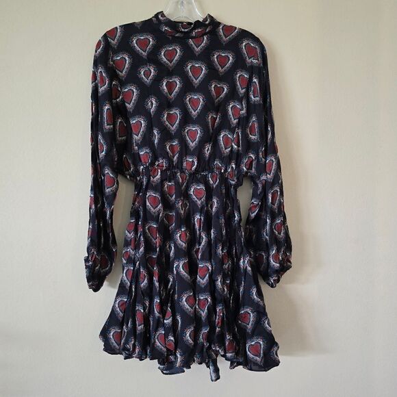 Rhode Caroline Mini Dress Heart Print Mock Neck Size XSmall - Picture 3 of 12